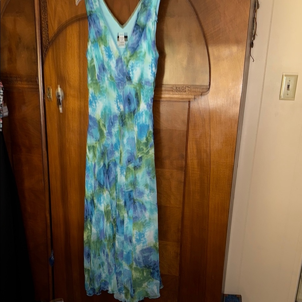 Studio 1940 Blue and Green Sleeveless Maxi Dress